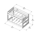 Bunk bed assembly diagram showing wooden bed frame with slats, guardrails and labeled dimensions in inches and centimeters (77″/195cm, 80″/203cm, 43″/110cm, 48″/123cm)