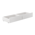 White wooden under-bed storage with two pull-out drawers, space-saving bed storage solution for modern bedroom organization