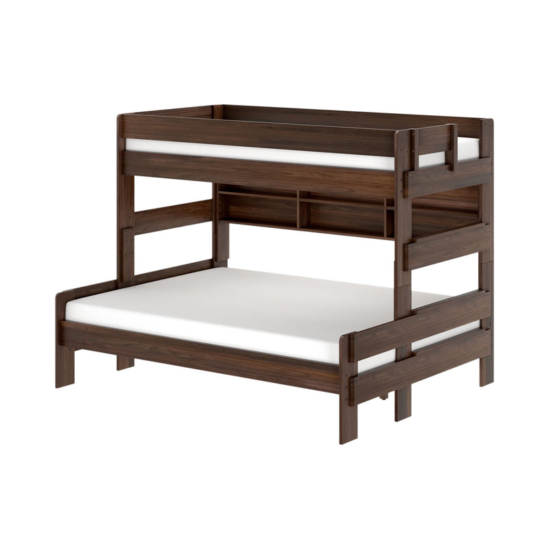 Modern Farmhouse Twin XL Over Queen Bunk Bed With Bookshelf