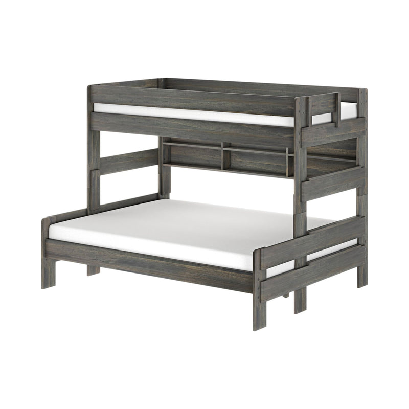 Modern Farmhouse Twin XL Over Queen Bunk Bed With Bookshelf