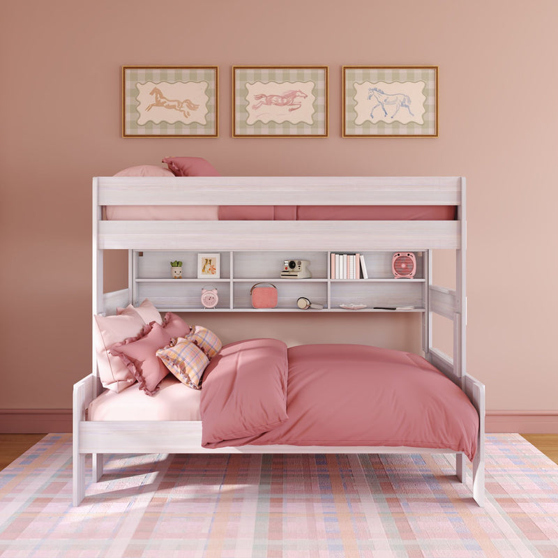 Modern Farmhouse Twin Over Full Bunk Bed With Bookcase
