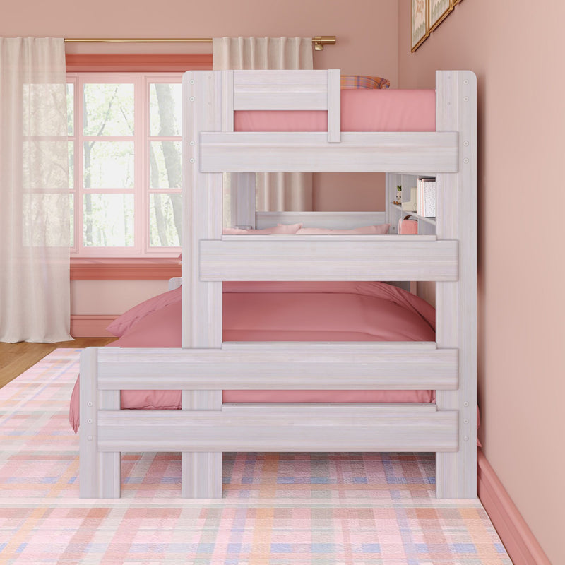 Modern Farmhouse Twin Over Full Bunk Bed With Bookcase