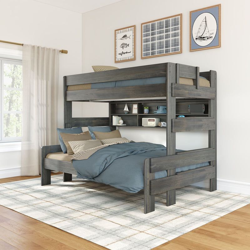 Modern Farmhouse Twin Over Full Bunk Bed With Bookcase