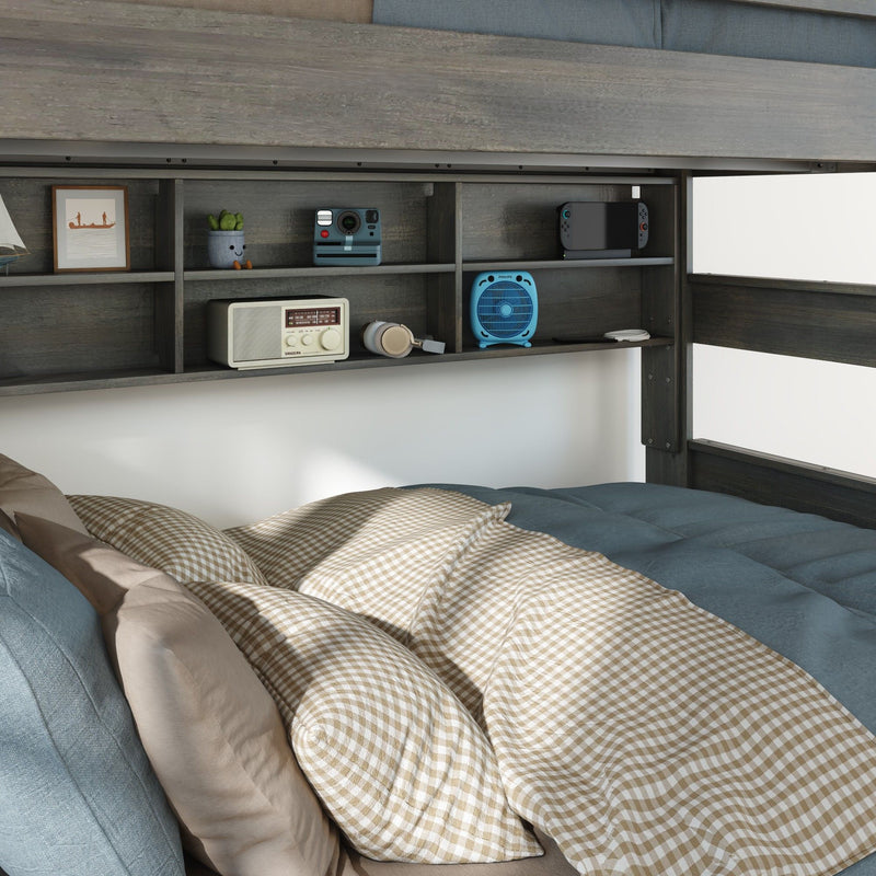 Modern Farmhouse Twin Over Full Bunk Bed With Bookcase