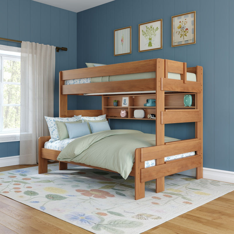 Modern Farmhouse Twin Over Full Bunk Bed With Bookcase