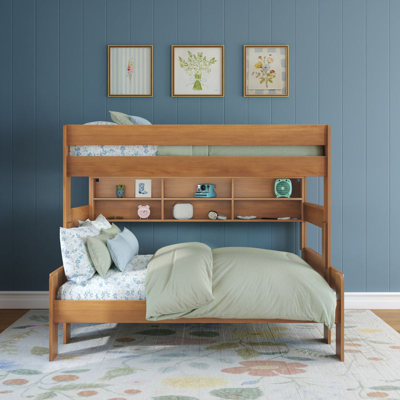 Modern Farmhouse Twin Over Full Bunk Bed With Bookcase