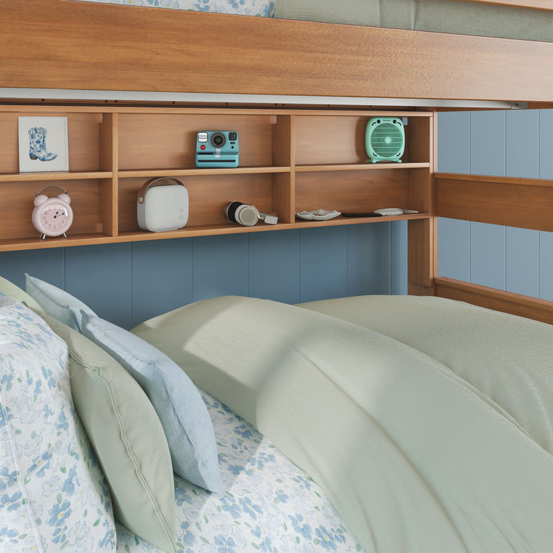 Modern Farmhouse Twin Over Full Bunk Bed With Bookcase