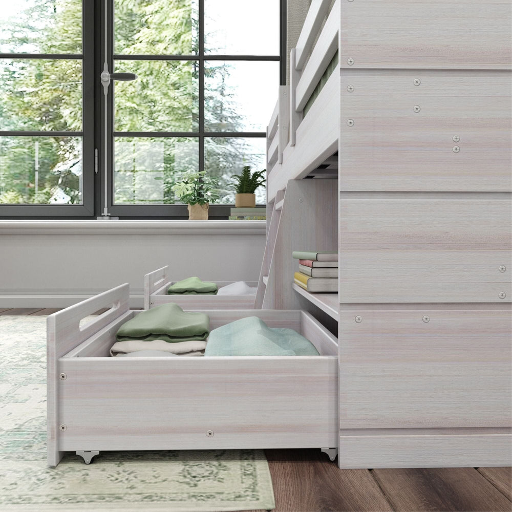 195022-182 : Loft Beds Farmhouse Low Loft With 2 Drawers, White Wash