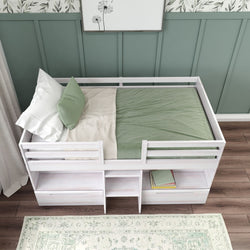 195022-182 : Loft Beds Farmhouse Low Loft With 2 Drawers, White Wash