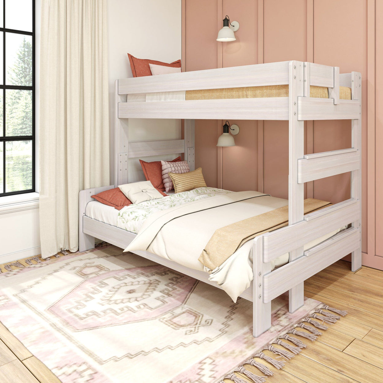 195231-182 : Bunk Beds Farmhouse Twin over Full Bunk Bed, White Wash