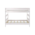 Whitewashed wooden twin loft bed frame with slatted mattress platform and integrated side ladder — space-saving kids' bedroom bunk bed