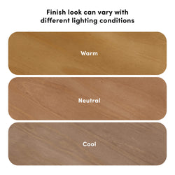 Wood finish color variations: warm, neutral, and cool tones under different lighting conditions.