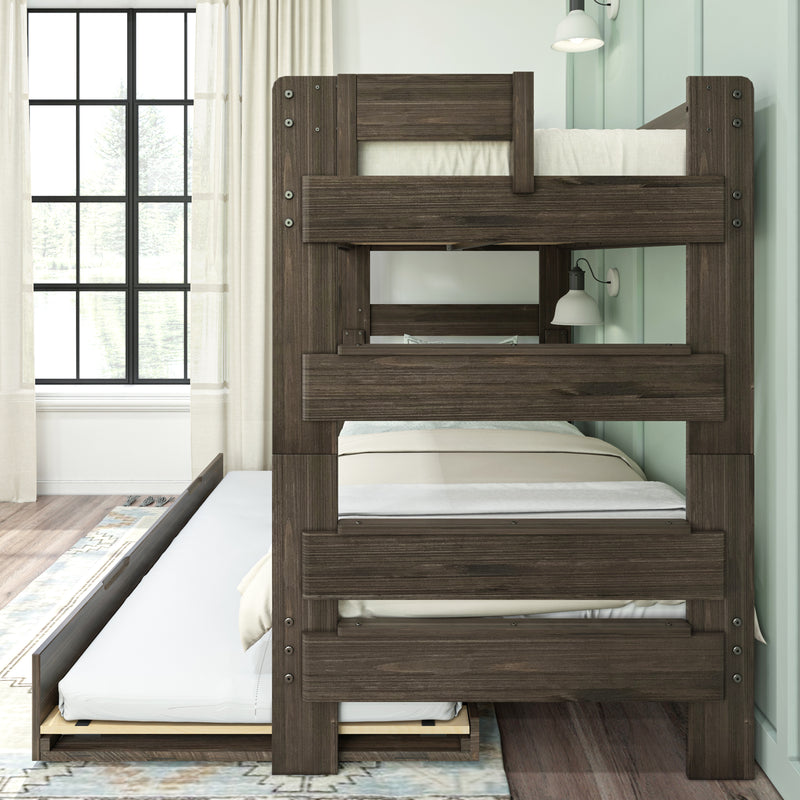 Modern Farmhouse Twin Over Twin Bunk Bed With Trundle