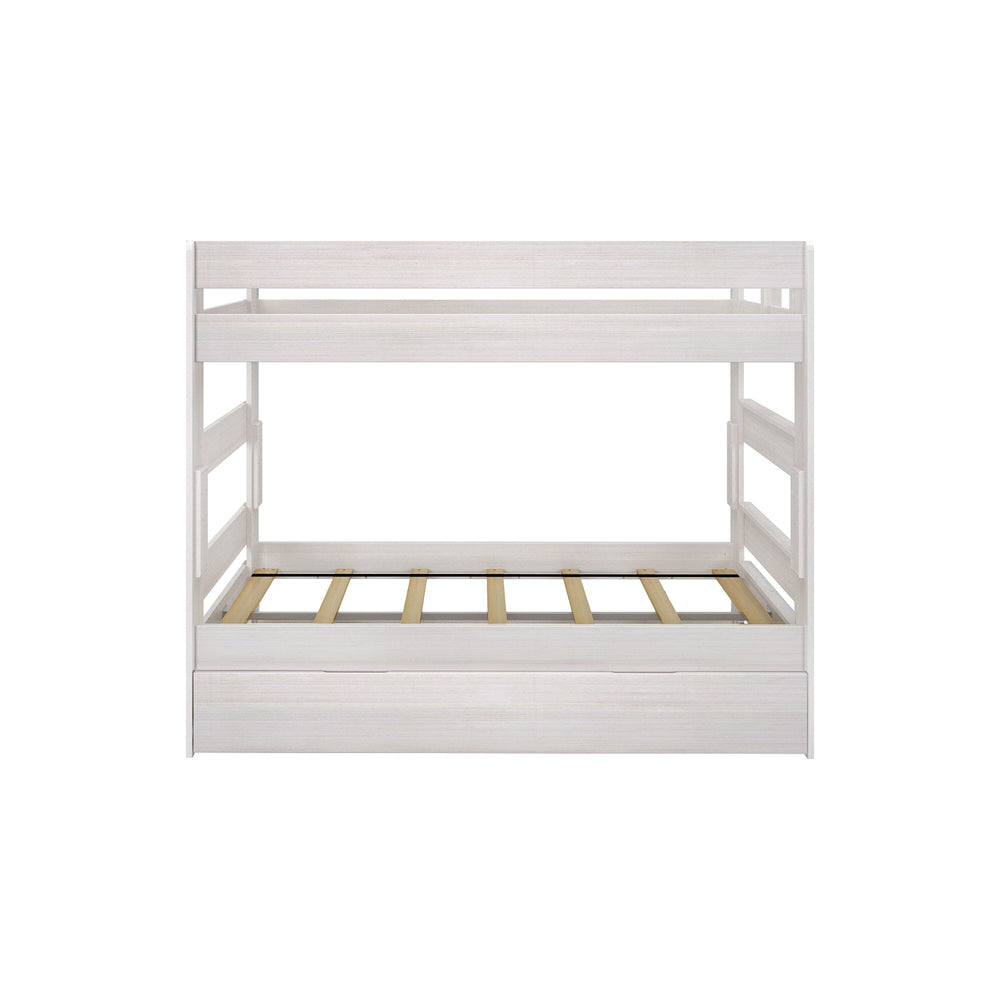 196201-182 : Bunk Beds Farmhouse Twin Over Twin Bunk Bed With Trundle, White Wash