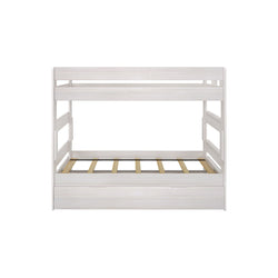 196201-182 : Bunk Beds Farmhouse Twin Over Twin Bunk Bed With Trundle, White Wash