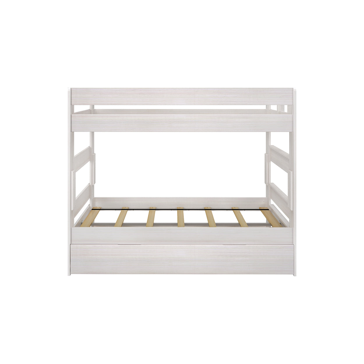 196201-182 : Bunk Beds Farmhouse Twin over Twin Bunk Bed with Trundle, White Wash