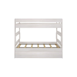 196201-182 : Bunk Beds Farmhouse Twin over Twin Bunk Bed with Trundle, White Wash