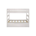 White wooden loft bed frame with slatted platform, safety rails and under-bed storage drawer — modern twin loft bed for kids