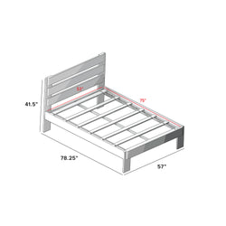 Illustration of a wooden bed frame with dimensions: 53 inches wide, 75 inches long, headboard 41.5 inches tall, side length 78.25 inches, width 57 inches.