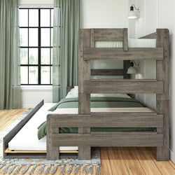 196231-185 : Bunk Beds Farmhouse Twin over Full Bunk Bed with Trundle, Driftwood