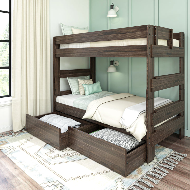 Modern Farmhouse Twin Over Twin Bunk Bed With Storage Drawers