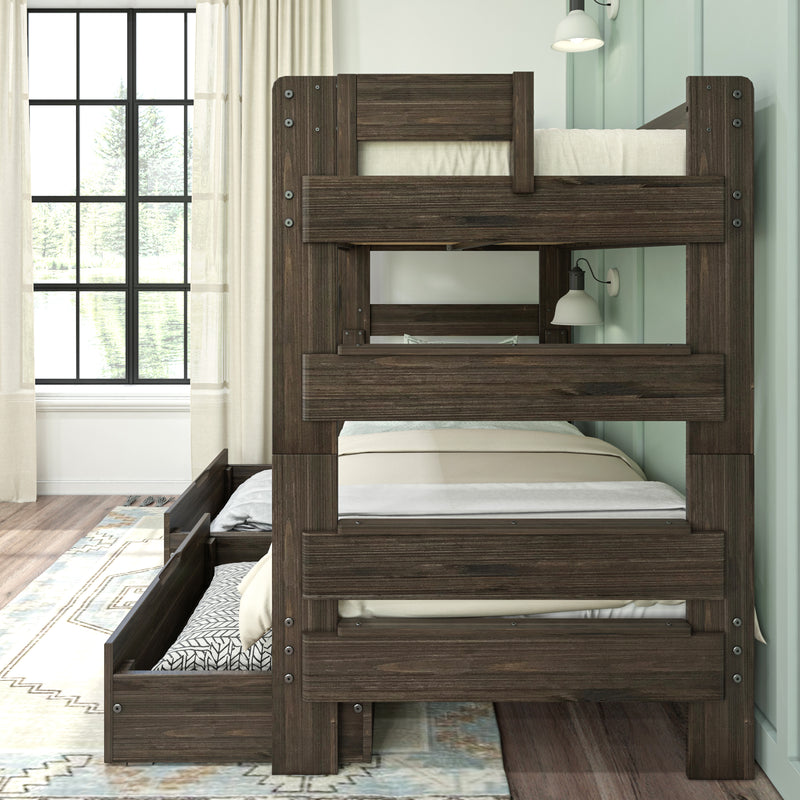 Modern Farmhouse Twin Over Twin Bunk Bed With Storage Drawers