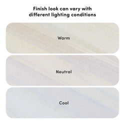 Different lighting conditions affecting finish appearance: warm, neutral, cool.