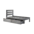 Gray wood twin platform storage bed with slatted headboard and two under-bed drawers, modern farmhouse single bed frame with slat support (mattress not included)