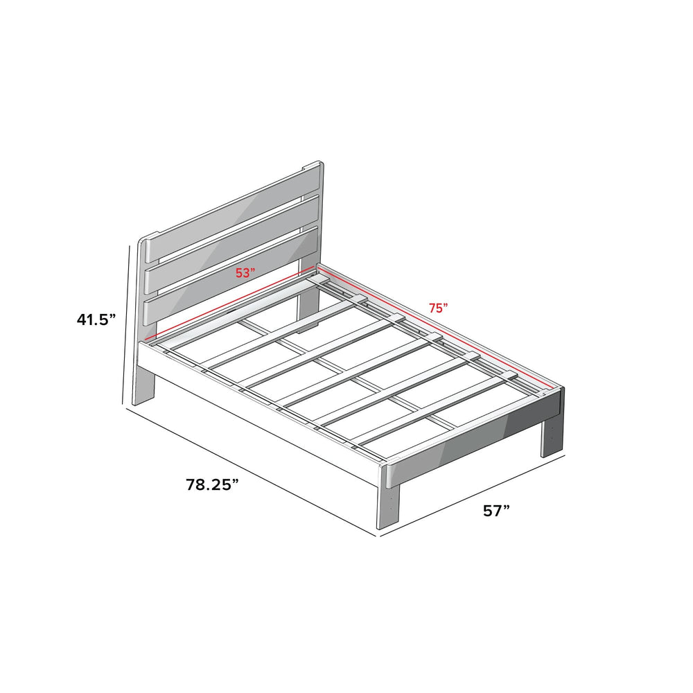 Illustration of queen size bed frame dimensions, featuring headboard height and bed width and length, perfect for bedroom furniture and interior design planning.