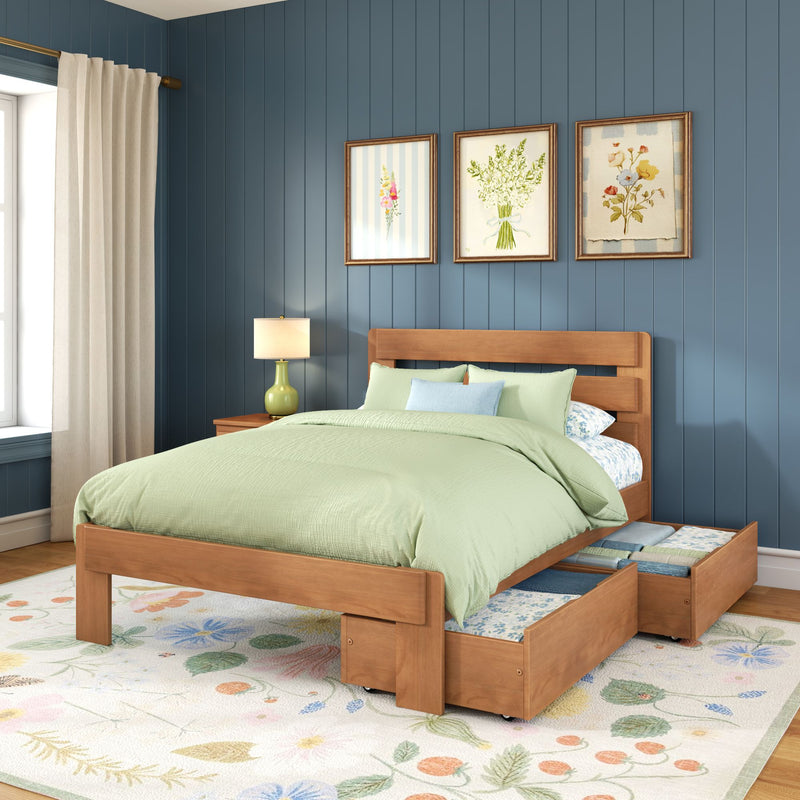 Modern Farmhouse Full Plank Bed With Storage Drawers