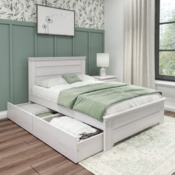 197221-182 : Kids Beds Farmhouse Full Bed with Panel Headboard with Storage Drawers, White Wash