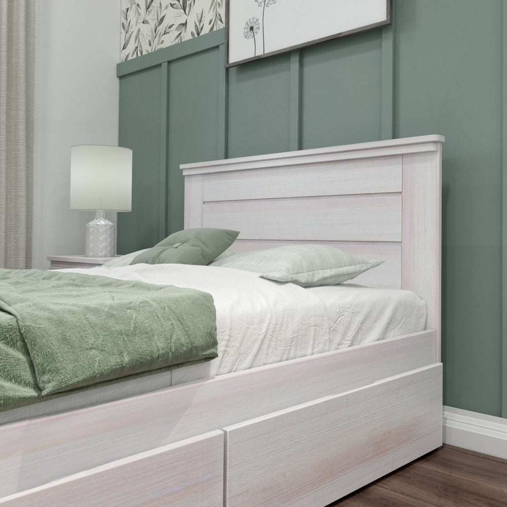 197221-182 : Kids Beds Farmhouse Full Bed with Panel Headboard with Storage Drawers, White Wash