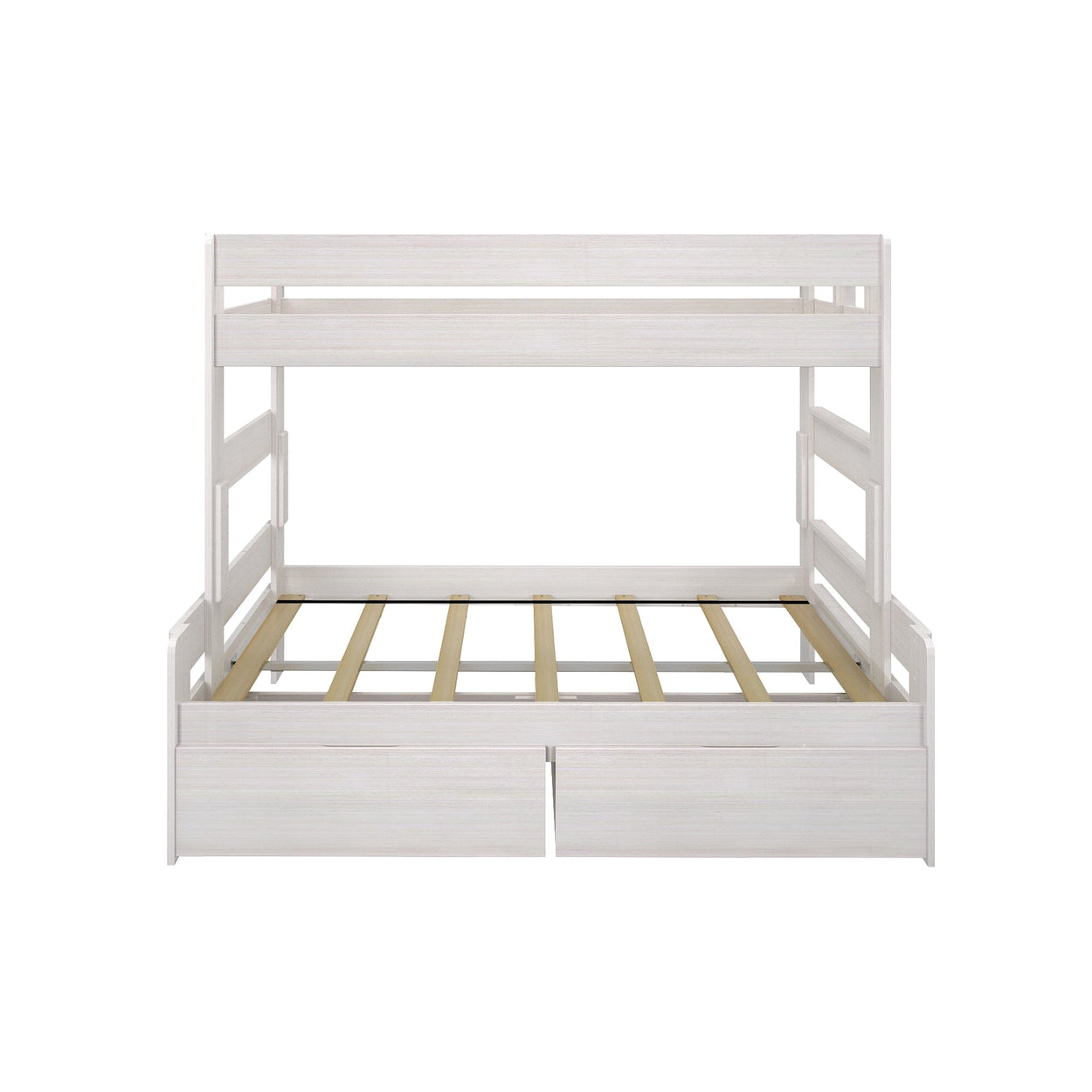 197231-182 : Bunk Beds Farmhouse Twin over Full Bunk Bed with Storage Drawers, White Wash