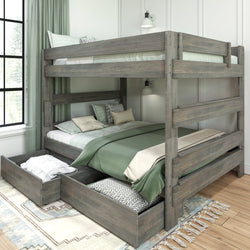 197271-185 : Bunk Beds Farmhouse Queen over Queen Bunk Bed with Storage Drawers, Driftwood