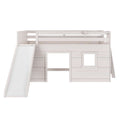 White wooden kids loft bed with slide and playhouse-style lower play area, twin loft bunk bed for children's bedroom furniture