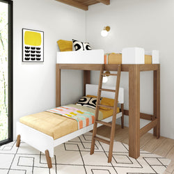 20-811-527 : Bunk Beds Mid-Century Modern L-Shaped Twin Over Twin Bunk Bed, Pecan & White