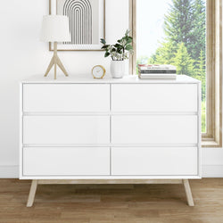 200006-202 : Furniture Mid-Century Modern 6-Drawer Dresser, White/Blonde