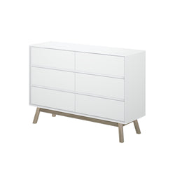 200006-202 : Furniture Mid-Century Modern 6-Drawer Dresser, White/Blonde