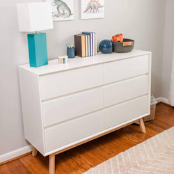 200006-202 : Furniture Mid-Century Modern 6-Drawer Dresser, White/Blonde