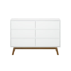 200006-207 : Dresser Mid-Century Modern 6-Drawer Dresser, White/Pecan