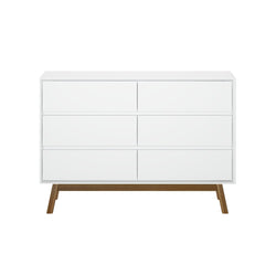 200006-207 : Furniture Mid-Century Modern 6-Drawer Dresser, White/Pecan
