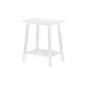 White minimalist side table with lower shelf and angled legs — modern small end table for bedroom or living room