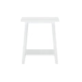 Small white wooden side table with rectangular top, A-frame legs and lower shelf — modern accent table for entryway, bedside or living room on white background