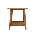 Natural oak wooden side table with square top and lower shelf, minimalist mid-century modern end table for living room or bedside