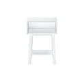 Minimalist white nightstand bedside table with open storage shelf and lower shelf on angled legs, modern small bedroom furniture