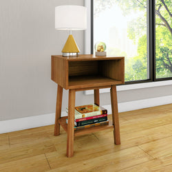 200010-007 : Furniture Mid-Century Modern Cubby Nightstand, Pecan