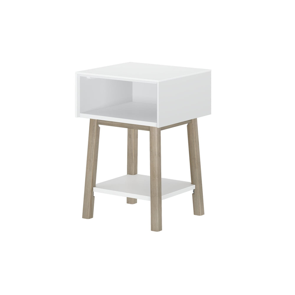 200010-202 : Furniture Mid-Century Modern Cubby Nightstand, White/Blonde