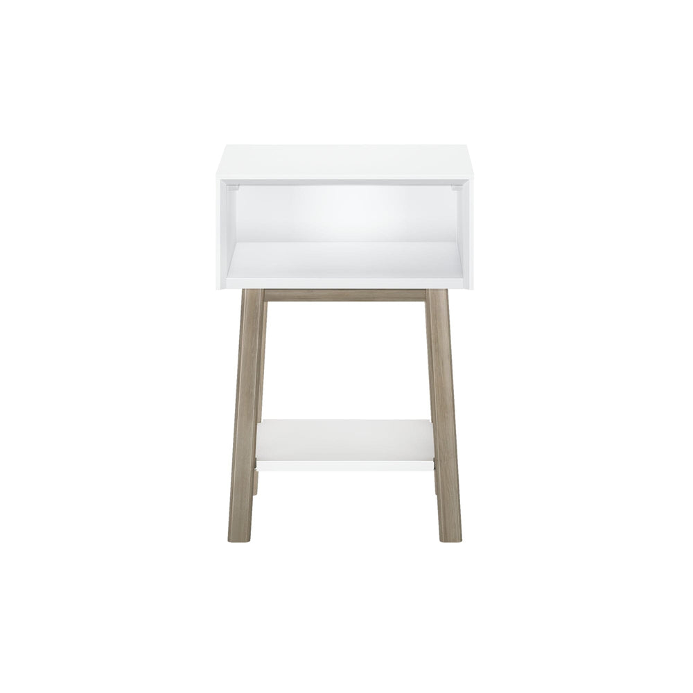 200010-202 : Furniture Mid-Century Modern Cubby Nightstand, White/Blonde