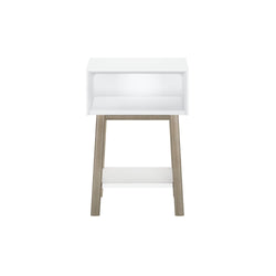 200010-202 : Furniture Mid-Century Modern Cubby Nightstand, White/Blonde