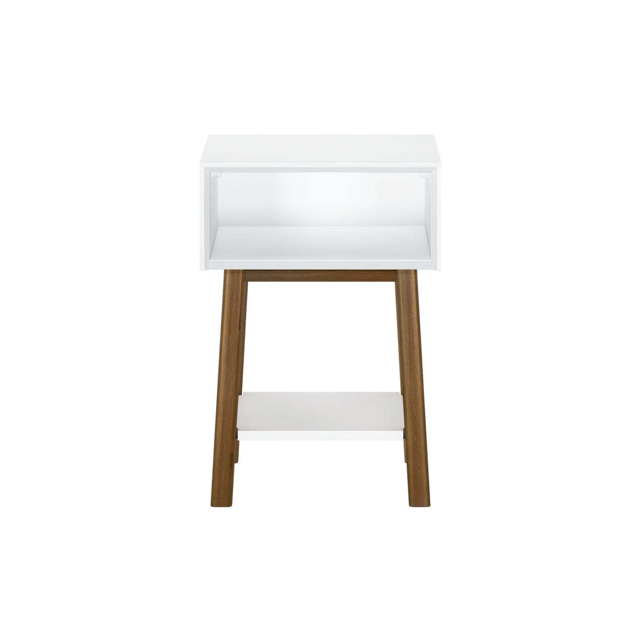 200010-207 : Furniture Mid-Century Modern Cubby Nightstand, White/Pecan